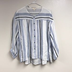 Blue stripe button down blouse